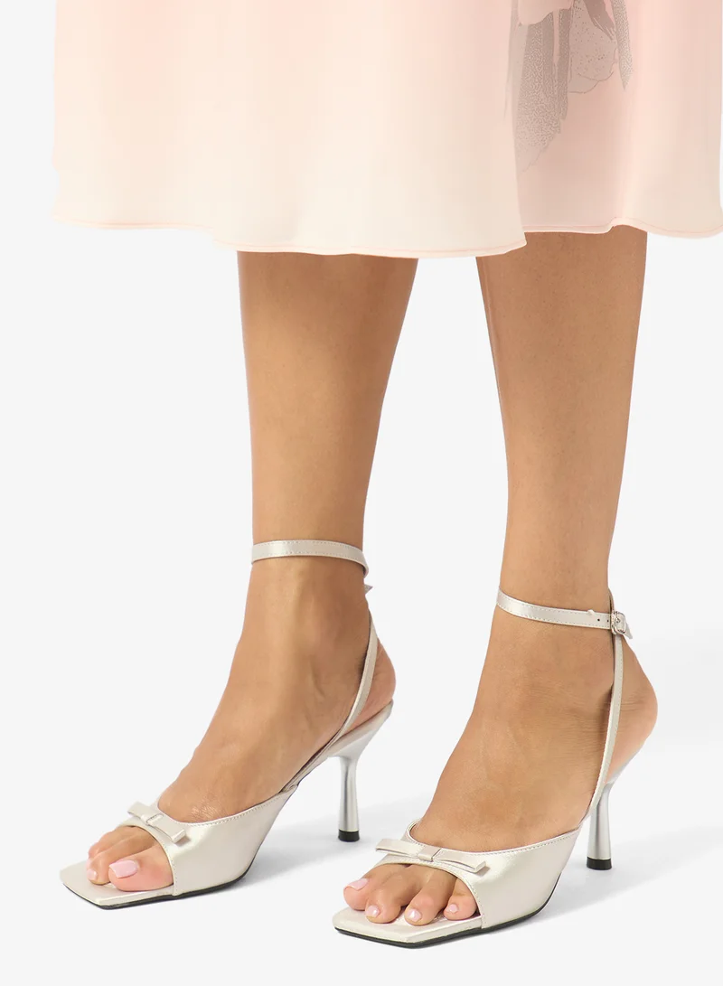 Ginger Velvet Bow Detail Sling Back Mid Heels