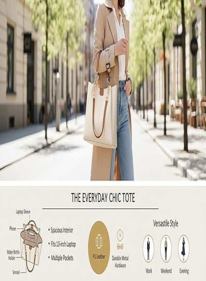 حقيبة يد نسائية فاخرة من GALAXY FASHION POINT - حقيبة كتف من جلد البولي يوريثان الفاخر مع حزام سلسلة، حقيبة واسعة وأنيقة للاستخدام المكتبي والشخصي (بيج وبني) - Image 5