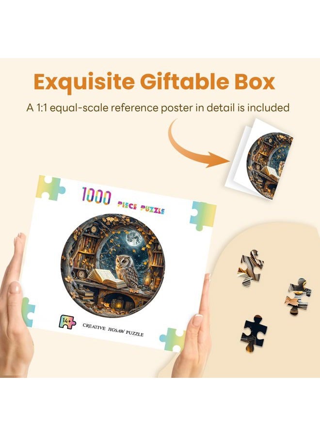 Masseruon 1000 Piece Puzzle for Adults, 26.6 * 26.6in Moonlit Owl Puzzle for Adults, 1000 Pieces Jigsaw Puzzles, Adult Puzzles Game, Unique Gift for Women Men - Image 4