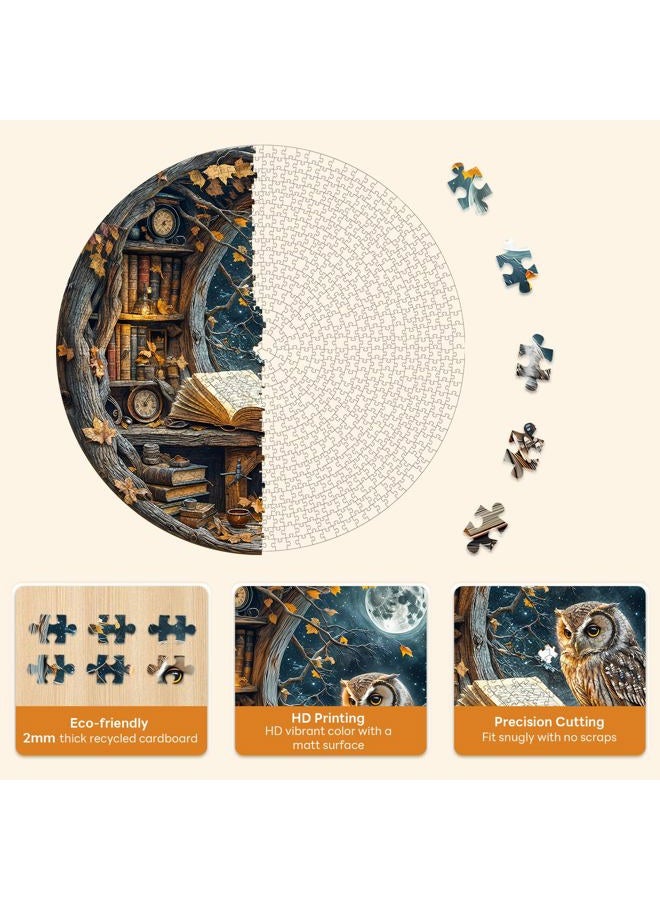 Masseruon 1000 Piece Puzzle for Adults, 26.6 * 26.6in Moonlit Owl Puzzle for Adults, 1000 Pieces Jigsaw Puzzles, Adult Puzzles Game, Unique Gift for Women Men - Image 3