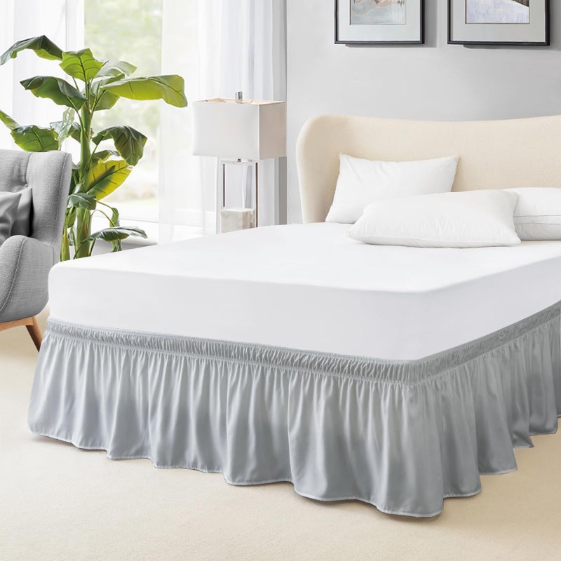 FreshCulture King Bed Skirt Dust Ruffle for King Size Bed Easy Fit with 15Inch Tailored Drop Elastic Wrap Around Bed Skirt King Size Hotel Quality Bed Skirts for Adjustable Bed Light Grey