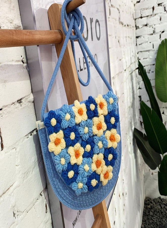 HIPIHOM Women Woven Shoulder Bag, Floral Clutch Magnetic Buckle Flower Purse Crochet Crossbody Bag for Casual Daily Parties Prom (Elliptical Blue) - Image 5