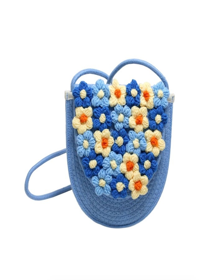 HIPIHOM Women Woven Shoulder Bag, Floral Clutch Magnetic Buckle Flower Purse Crochet Crossbody Bag for Casual Daily Parties Prom (Elliptical Blue) - Image 1