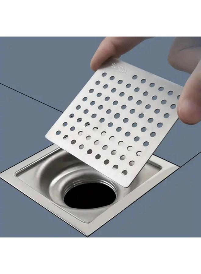 Stainless Steel Square Drain Cover Protector 5 12x5 12 Inch Silvery Shower Bathroom Filter - Image 1
