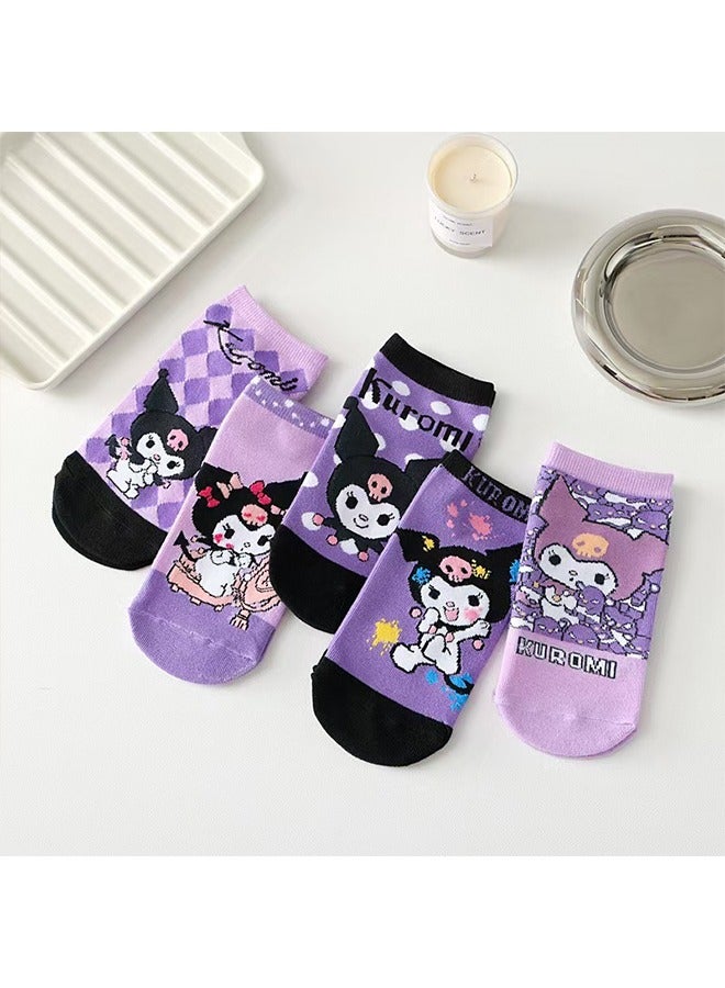 Sanrio 5 Pairs Sanrio Short Socks Cartoon Kuromi Cute Cotton Socks Summer Ankle Boot Low Cut Socks - Image 2