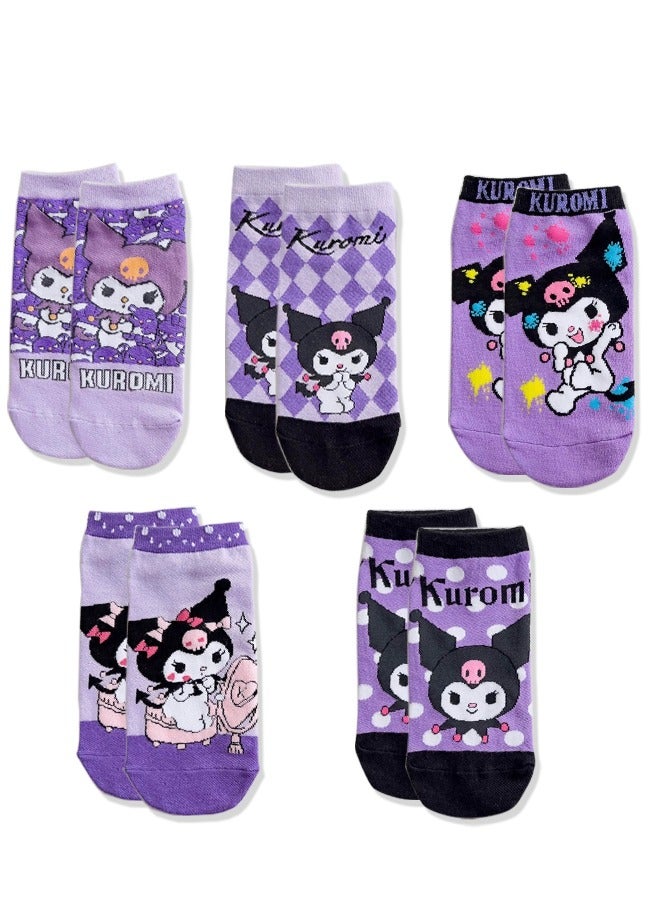 Sanrio 5 Pairs Sanrio Short Socks Cartoon Kuromi Cute Cotton Socks Summer Ankle Boot Low Cut Socks - Image 1