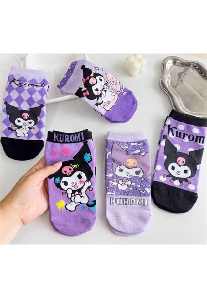 Sanrio 5 Pairs Sanrio Short Socks Cartoon Kuromi Cute Cotton Socks Summer Ankle Boot Low Cut Socks - Image 3