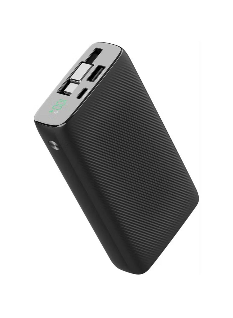 باورولوجي بنك طاقة قابل للسحب 20000 مللي أمبير/ساعة، طاقة قصوى 35 وات، كابل إدخال/إخراج من النوع C قابل للسحب بطول 70 سم، شحن 3 أجهزة، مخرج ومدخل USB-C، مخرج USB-A بقوة 22.5 وات، إجمالي 5 فولت/3 أمبير 15 وات، مخرجان أو أكثر - أسود - Image 1