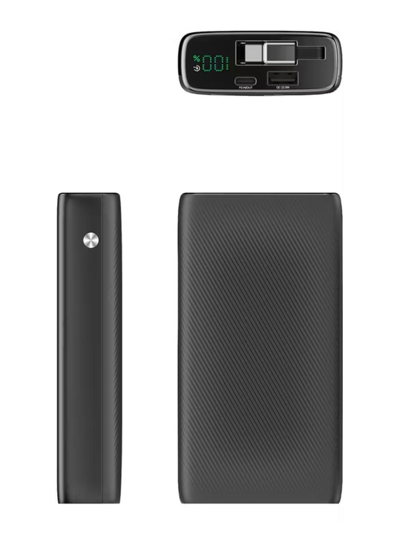 باورولوجي بنك طاقة قابل للسحب 20000 مللي أمبير/ساعة، طاقة قصوى 35 وات، كابل إدخال/إخراج من النوع C قابل للسحب بطول 70 سم، شحن 3 أجهزة، مخرج ومدخل USB-C، مخرج USB-A بقوة 22.5 وات، إجمالي 5 فولت/3 أمبير 15 وات، مخرجان أو أكثر - أسود - Image 2