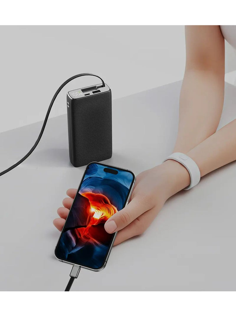 باورولوجي بنك طاقة قابل للسحب 20000 مللي أمبير/ساعة، طاقة قصوى 35 وات، كابل إدخال/إخراج من النوع C قابل للسحب بطول 70 سم، شحن 3 أجهزة، مخرج ومدخل USB-C، مخرج USB-A بقوة 22.5 وات، إجمالي 5 فولت/3 أمبير 15 وات، مخرجان أو أكثر - أسود - Image 3