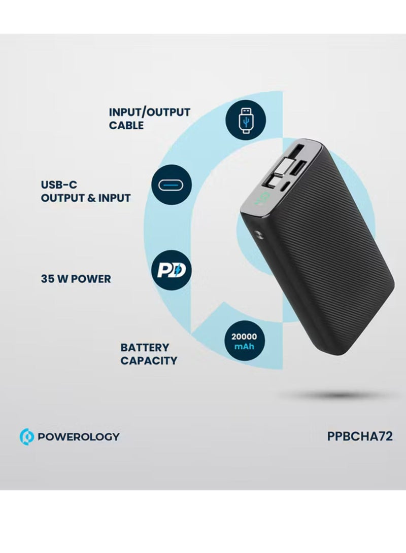 باورولوجي بنك طاقة قابل للسحب 20000 مللي أمبير/ساعة، طاقة قصوى 35 وات، كابل إدخال/إخراج من النوع C قابل للسحب بطول 70 سم، شحن 3 أجهزة، مخرج ومدخل USB-C، مخرج USB-A بقوة 22.5 وات، إجمالي 5 فولت/3 أمبير 15 وات، مخرجان أو أكثر - أسود - Image 5