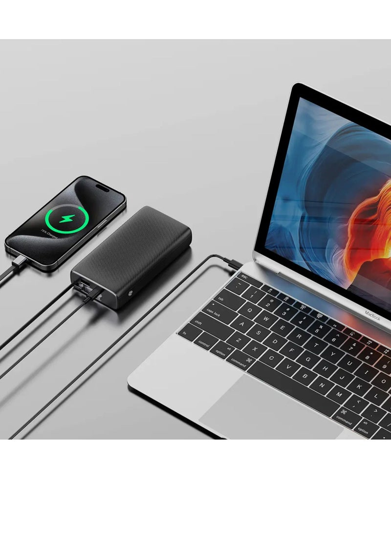باورولوجي بنك طاقة قابل للسحب 20000 مللي أمبير/ساعة، طاقة قصوى 35 وات، كابل إدخال/إخراج من النوع C قابل للسحب بطول 70 سم، شحن 3 أجهزة، مخرج ومدخل USB-C، مخرج USB-A بقوة 22.5 وات، إجمالي 5 فولت/3 أمبير 15 وات، مخرجان أو أكثر - أسود - Image 4