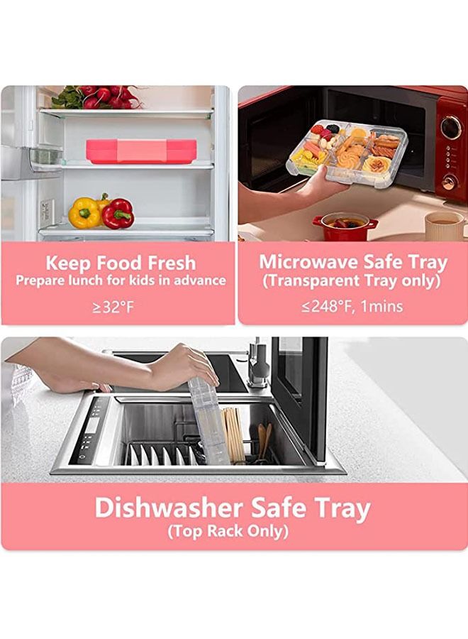 Arabest Bento Lunch Box for Kids, 6 Compartments Ideal Portion Sizes Leak-Proof Bento box for Kids Borosilicate Glass Pink 22 x 15 x 5 cm - Image 4