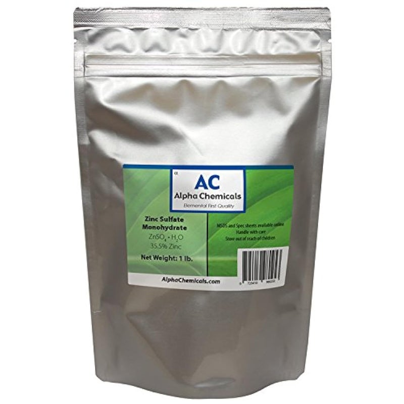 Alpha Chemicals كبريتات الزنك أحادية الماء - 35.5% زنك - 99% نقية - 1 رطل - Image 1