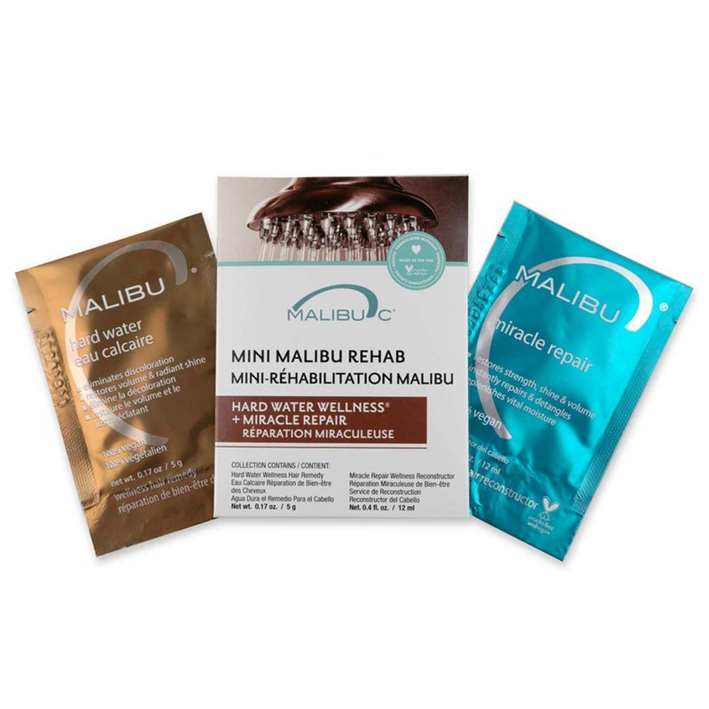 Malibu C Mini Malibu Rehab Hard Water Wellness - Contains 2 Remedy Packets - At-Home Hair Reconstructor and Mineral Removal Remedy - Sulfate Free Hair Care - Image 1