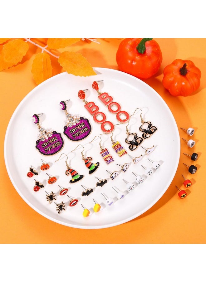 PHALIN - Halloween Earrings Set, Spider Web Pumpkin Ghost Bat Drop Earring Studs For Women Halloween Outfits Accessories Jewelry Set For Party - Image 1