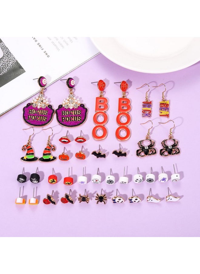 PHALIN - Halloween Earrings Set, Spider Web Pumpkin Ghost Bat Drop Earring Studs For Women Halloween Outfits Accessories Jewelry Set For Party - Image 1