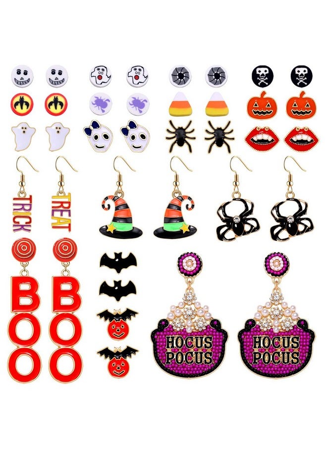 PHALIN - Halloween Earrings Set, Spider Web Pumpkin Ghost Bat Drop Earring Studs For Women Halloween Outfits Accessories Jewelry Set For Party - Image 1