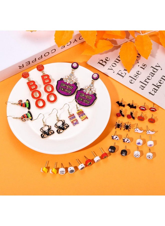 PHALIN - Halloween Earrings Set, Spider Web Pumpkin Ghost Bat Drop Earring Studs For Women Halloween Outfits Accessories Jewelry Set For Party - Image 1