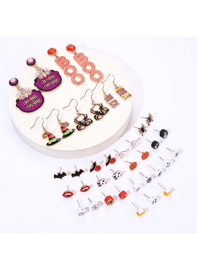 PHALIN - Halloween Earrings Set, Spider Web Pumpkin Ghost Bat Drop Earring Studs For Women Halloween Outfits Accessories Jewelry Set For Party - Image 1