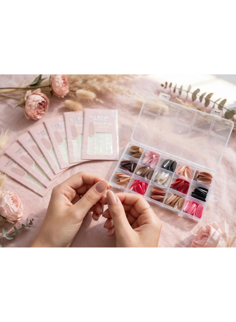 A set of multi-colored artificial nails, 15 colors, approximately 288 nails, with 288 double-sided adhesive strips, various sizes, suitable for all nails. - Image 3