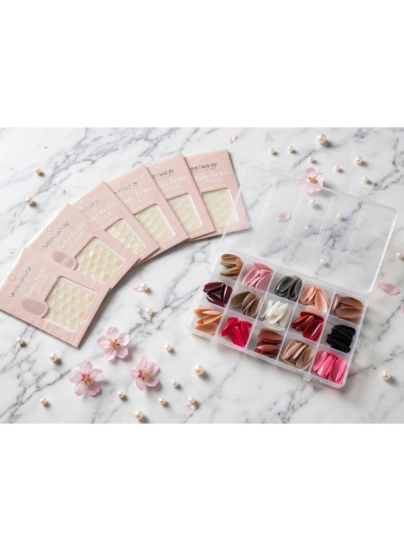 A set of multi-colored artificial nails, 15 colors, approximately 288 nails, with 288 double-sided adhesive strips, various sizes, suitable for all nails. - Image 1