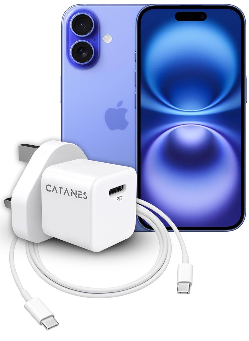 CATANES - 25W PD Fast Charger Adapter Type C 3Pins with Type-C Cable 1m for Apple iPhone 16 Pro Max and 15 Pro Max / White - Image 1