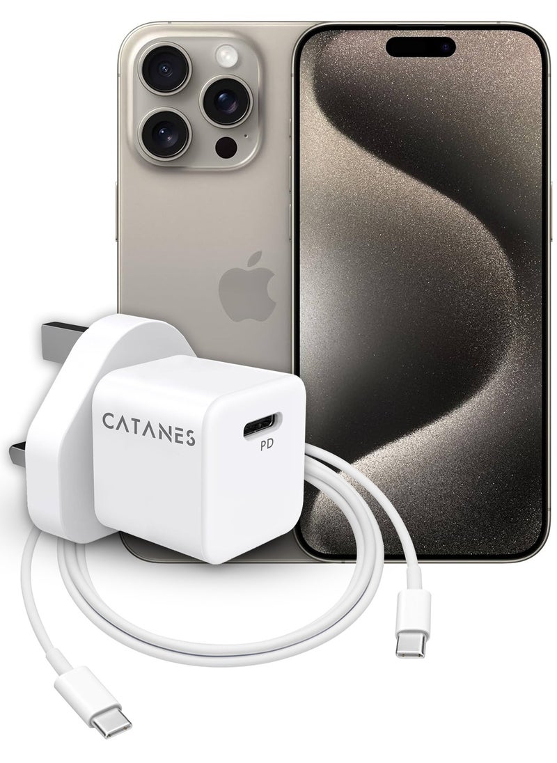 CATANES - 25W PD Fast Charger Adapter Type C 3Pins with Type-C Cable 1m for Apple iPhone 16 Pro Max and 15 Pro Max / White - Image 1