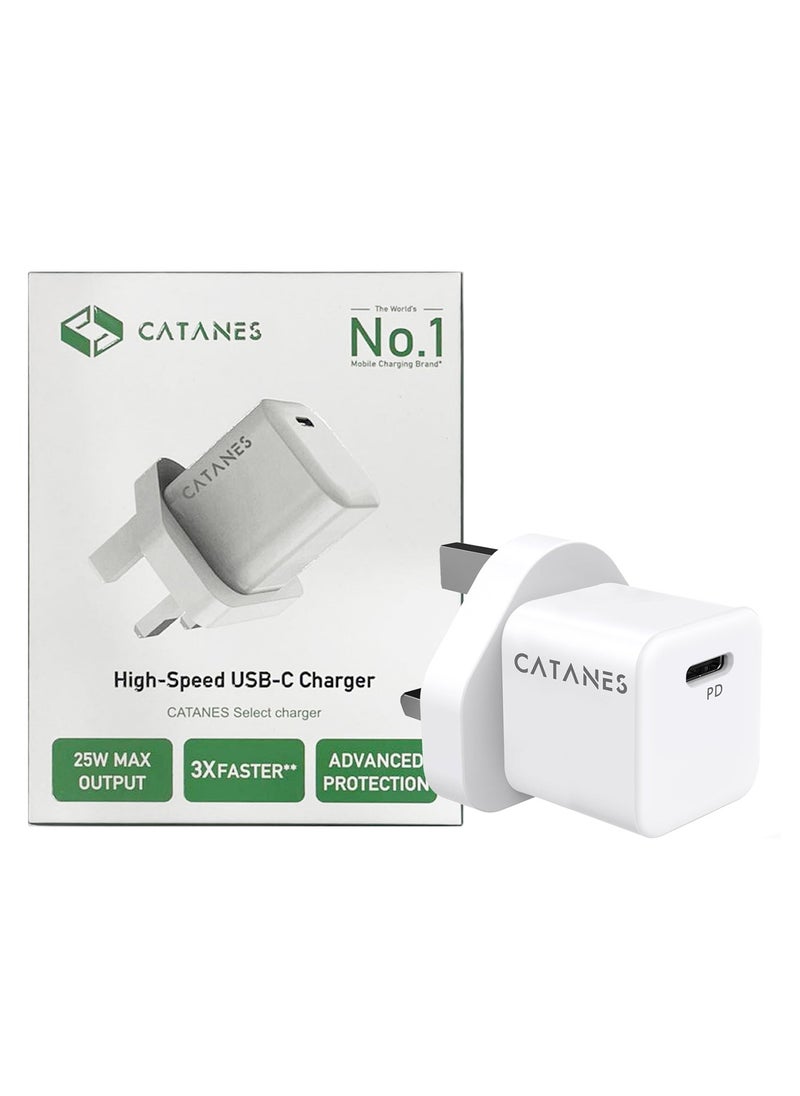 CATANES - 25W PD Fast Charger Adapter Type C 3Pins with Type-C Cable 1m for Apple iPhone 16 Pro Max and 15 Pro Max / White - Image 1