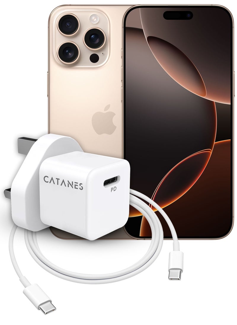 CATANES - 25W PD Fast Charger Adapter Type C 3Pins with Type-C Cable 1m for Apple iPhone 16 Pro Max and 15 Pro Max / White - Image 1