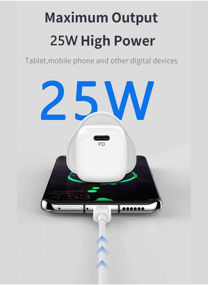 CATANES - 25W PD Fast Charger Adapter Type C 3Pins with Type-C Cable 1m for Apple iPhone 16 Pro Max and 15 Pro Max / White - Image 1