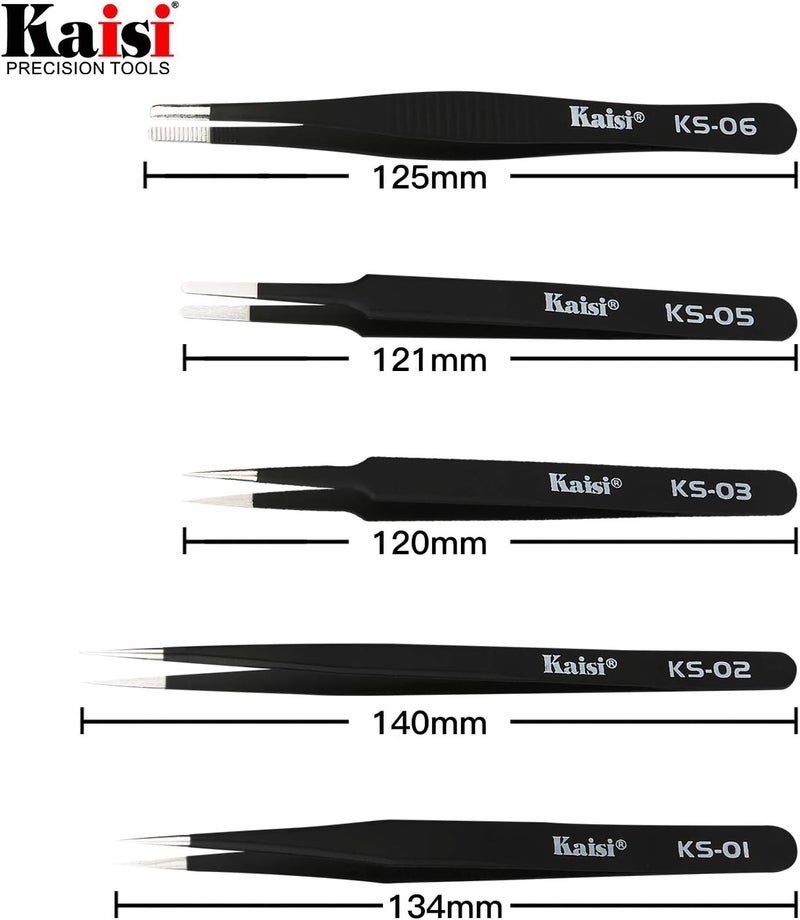 Kaisi 14 PCS Precision Tweezers Set, ESD Tweezer Set, Anti-Static Stainless Steel Tweezers Set for Craft, Jewelry, Electronics, Laboratory Work - Image 2