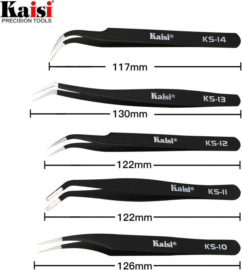 Kaisi 14 PCS Precision Tweezers Set, ESD Tweezer Set, Anti-Static Stainless Steel Tweezers Set for Craft, Jewelry, Electronics, Laboratory Work - Image 3