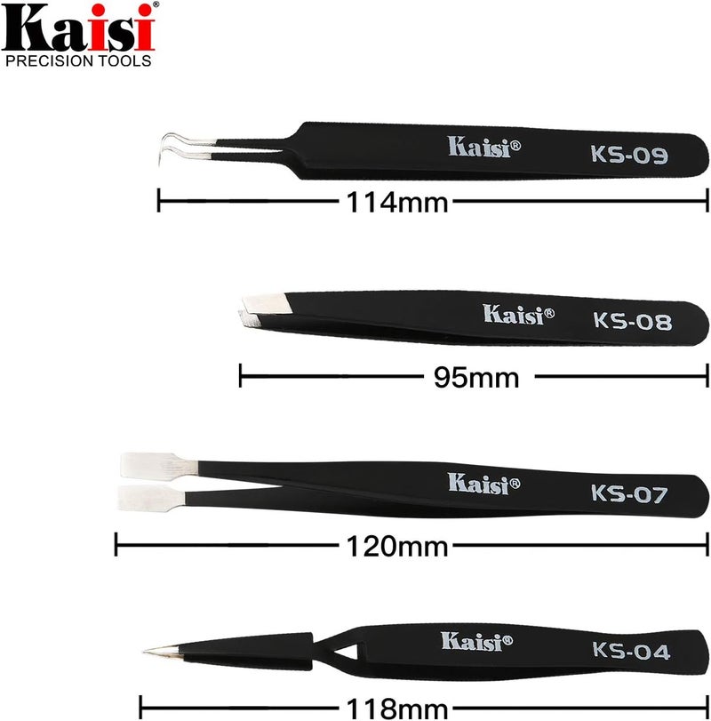 Kaisi 14 PCS Precision Tweezers Set, ESD Tweezer Set, Anti-Static Stainless Steel Tweezers Set for Craft, Jewelry, Electronics, Laboratory Work - Image 4