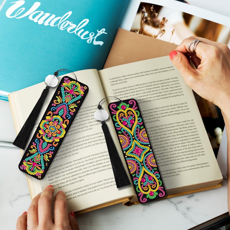 geesfayan 8 Pcs Diamond Art Bookmarks Kits for Adults with Tassel, 5D DIY Book Marks Dimond Art Paintings Gem Art,Diamond Painting Bookmarks for Book Lovers(Mandala) - Image 5