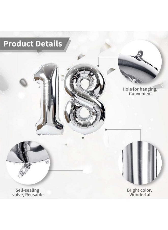 Party Propz Party Propz Large 18 Number Foil Balloon - 16 Inch Silver Foil balloons for 18th birthday decorations | Anniversary Decoration items | Balloon Decoration | Eighteenth Birthday Balloons and Anniversary Balloon decorations  - Image 3