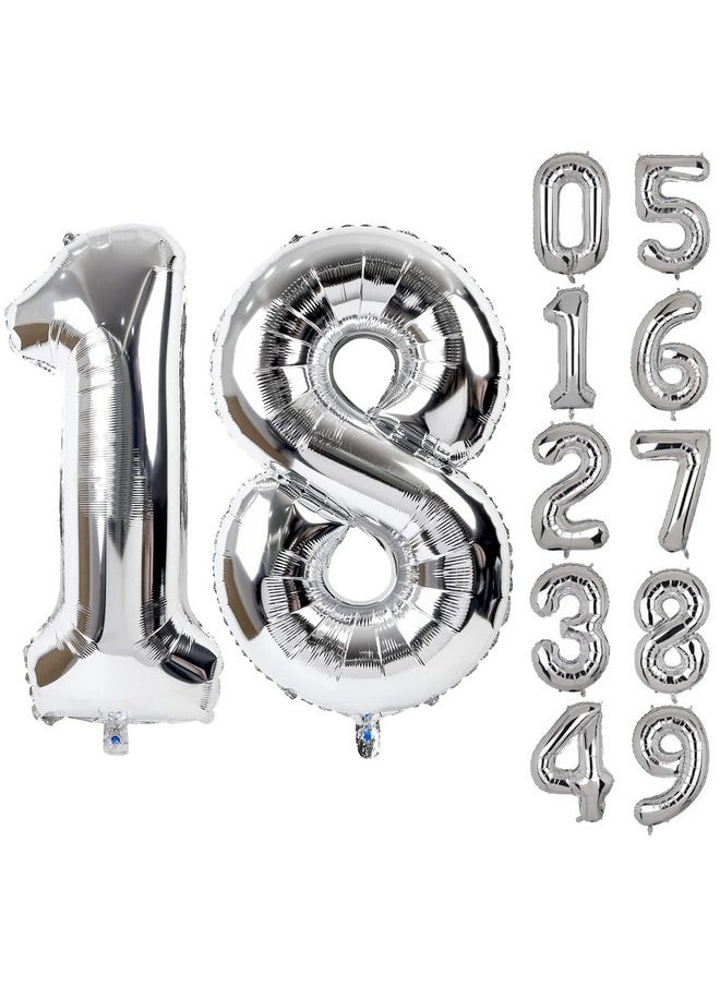 Party Propz Party Propz Large 18 Number Foil Balloon - 16 Inch Silver Foil balloons for 18th birthday decorations | Anniversary Decoration items | Balloon Decoration | Eighteenth Birthday Balloons and Anniversary Balloon decorations  - Image 1
