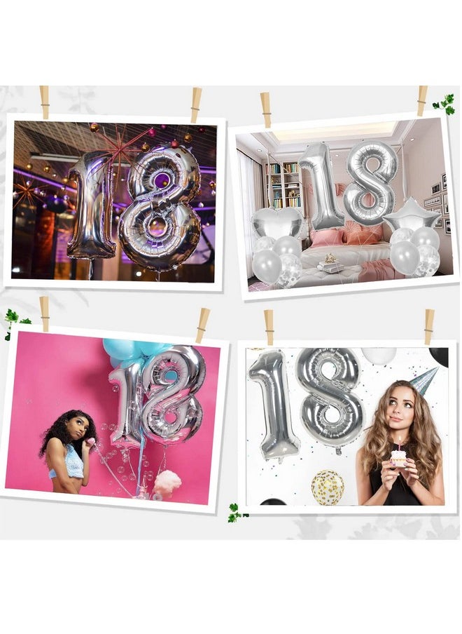 Party Propz Party Propz Large 18 Number Foil Balloon - 16 Inch Silver Foil balloons for 18th birthday decorations | Anniversary Decoration items | Balloon Decoration | Eighteenth Birthday Balloons and Anniversary Balloon decorations  - Image 5