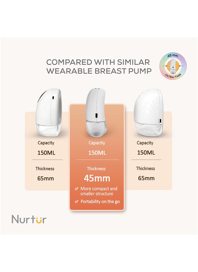 Nurtur حزمة من 1 مضخة ثدي كهربائية بدون استخدام اليدين، مضخة ثدي لاسلكية محمولة يمكن ارتداؤها بدون استخدام اليدين، شاشة LCD صغيرة وخفيفة الوزن، بيضاء 140 مل، عبوة من قطعة واحدة  - Image 3