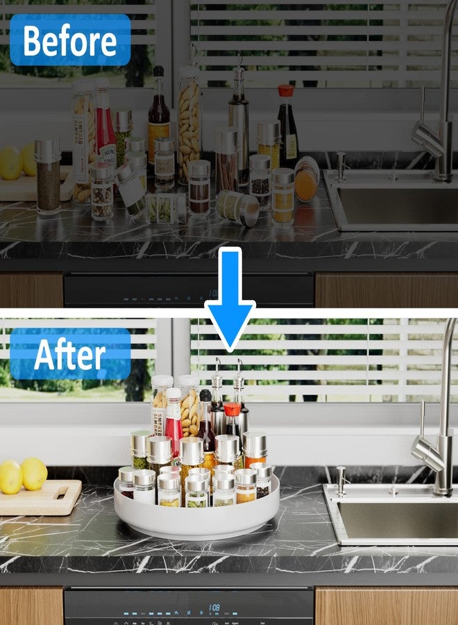 Ovicar Lazy Susan Cabinet Organizer - 13 inch Metal Turntable Lazy Susan for Kitchen Spice Rack Pantry Cupboard Bathroom Countertop Refrigerator Table Storage, White - Image 4