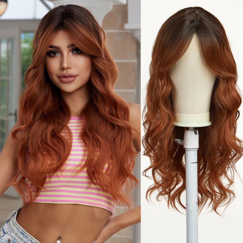 Esmee Long Wavy Ombre Ginger Auburn Wigs for Women Natuaral Synthetic Hair Heat Resistant Wig for Daily Party Cosplay Use - Image 1