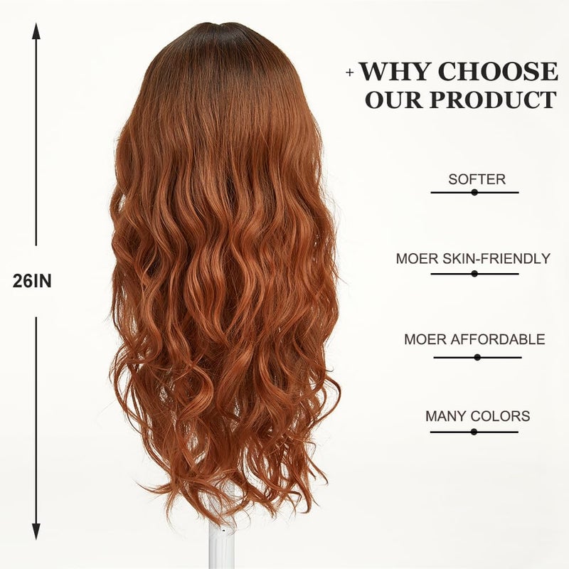 Esmee Long Wavy Ombre Ginger Auburn Wigs for Women Natuaral Synthetic Hair Heat Resistant Wig for Daily Party Cosplay Use - Image 4