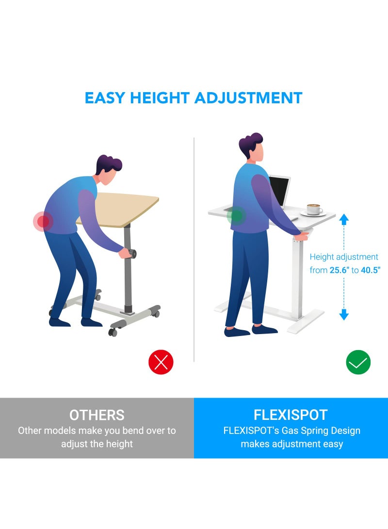 Arabest Medical Adjustable Overbed Bedside Table with Wheels Pneumatic Mobile Standing Desk Laptop Desk Rolling Computer Cart Movable Table Hospital Home Use  - Image 2