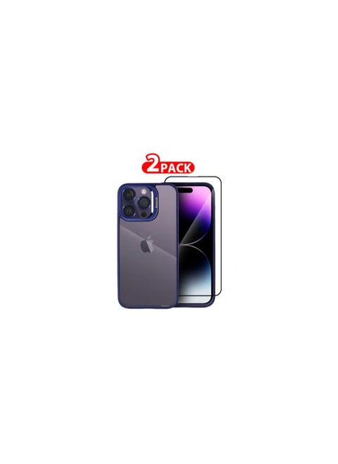 2 Pack iPhone 14 Pro Case Cover and Lens Protector and Screen Protector Built-in Camera Stand and Compatible with MagSafe Full Body Shockproof Case Clear Blue