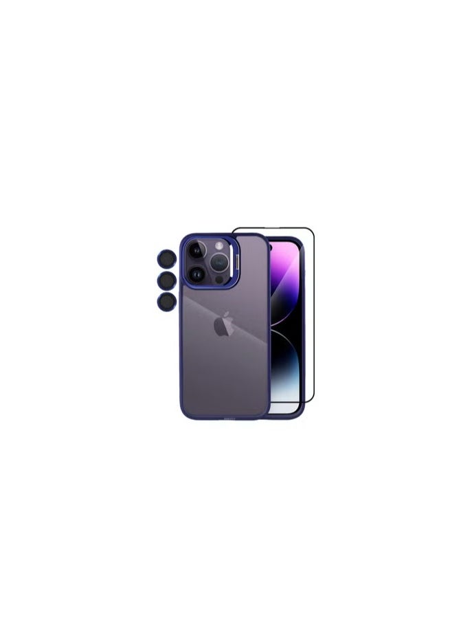 2 Pack iPhone 14 Pro Case Cover and Lens Protector and Screen Protector Built-in Camera Stand and Compatible with MagSafe Full Body Shockproof Case Clear Blue