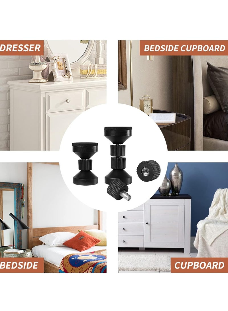 يلا جوي سدادات اللوح الأمامي القابلة للتعديل، أداة مضادة للاهتزاز لإطار السرير الملولب مانعة للاهتزاز، سدادة سرير لمنع الاهتزاز، مثبت مضاد للاهتزاز للأسرّة والخزائن والأرائك، سهلة التركيب (4 قطع أسود) - Image 3