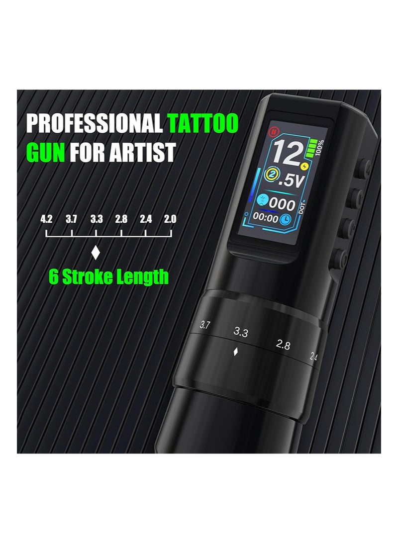 HaLunhi Wireless Tattoo Machine Set， Double Ball Hollow Cup Motor，TFT Color Screen Display，Equipped With 2 1600mAh Batteries，10 Pieces of Cartridge Needles，Suitable for Beginners，Artists - Image 5