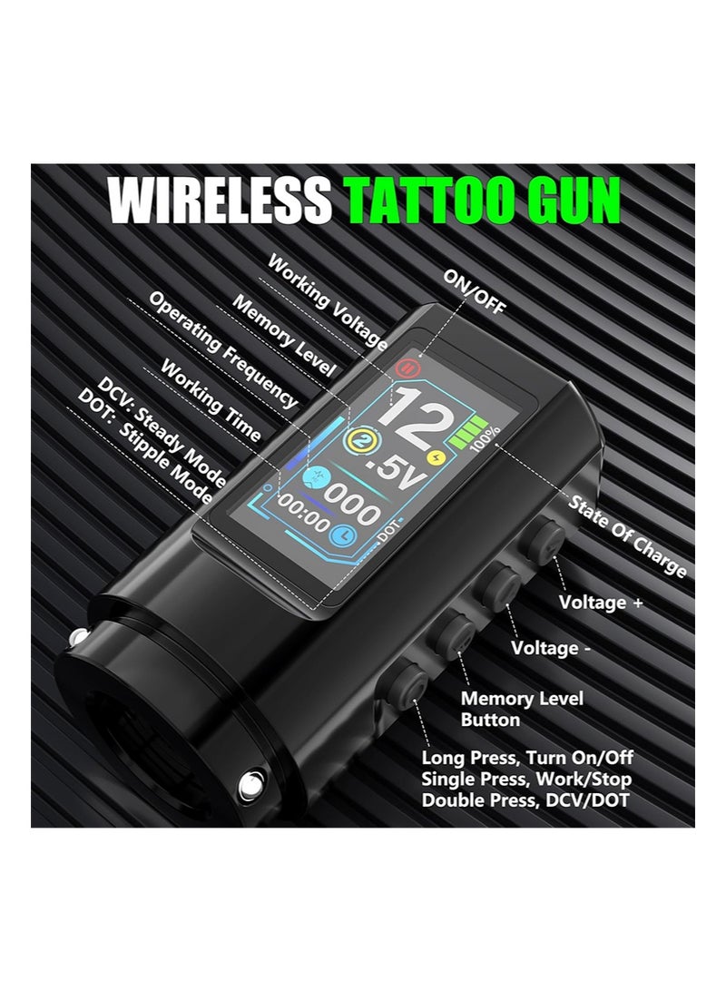 HaLunhi Wireless Tattoo Machine Set， Double Ball Hollow Cup Motor，TFT Color Screen Display，Equipped With 2 1600mAh Batteries，10 Pieces of Cartridge Needles，Suitable for Beginners，Artists - Image 2