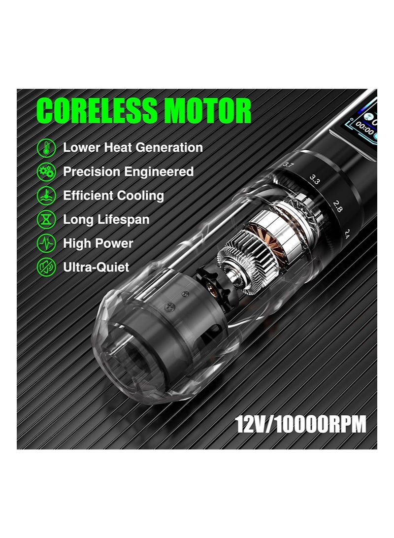 HaLunhi Wireless Tattoo Machine Set， Double Ball Hollow Cup Motor，TFT Color Screen Display，Equipped With 2 1600mAh Batteries，10 Pieces of Cartridge Needles，Suitable for Beginners，Artists - Image 4