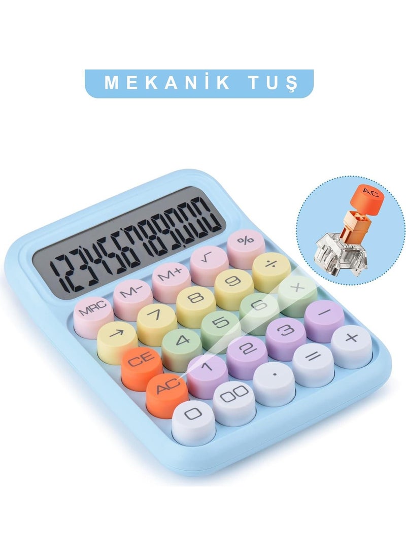Valkyrie Colorful Very Cute 12 Digit Mechanical Calculator with Big Screen 4 Functions Home Office School Blue  - Image 4